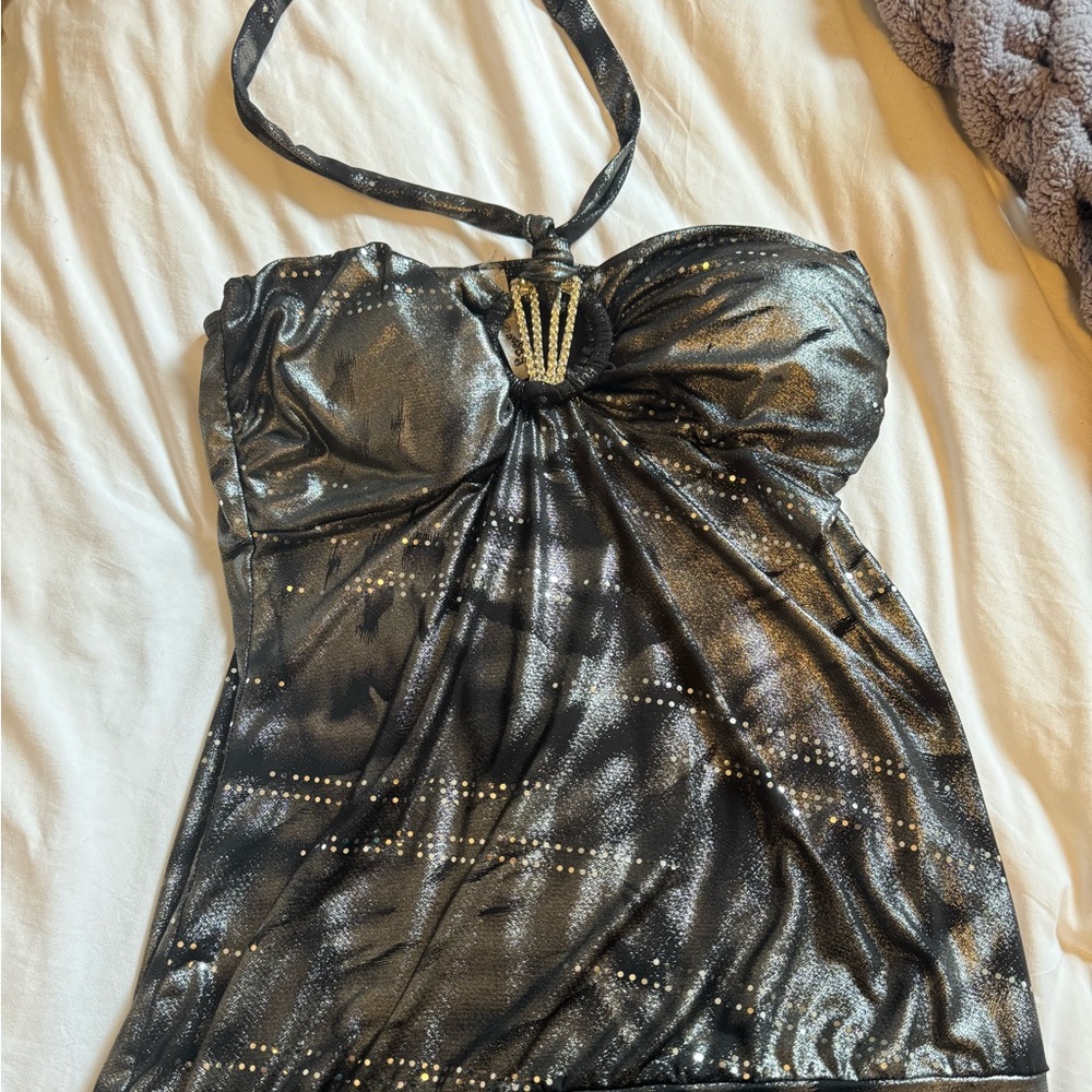 Y2K Silver Halter Top